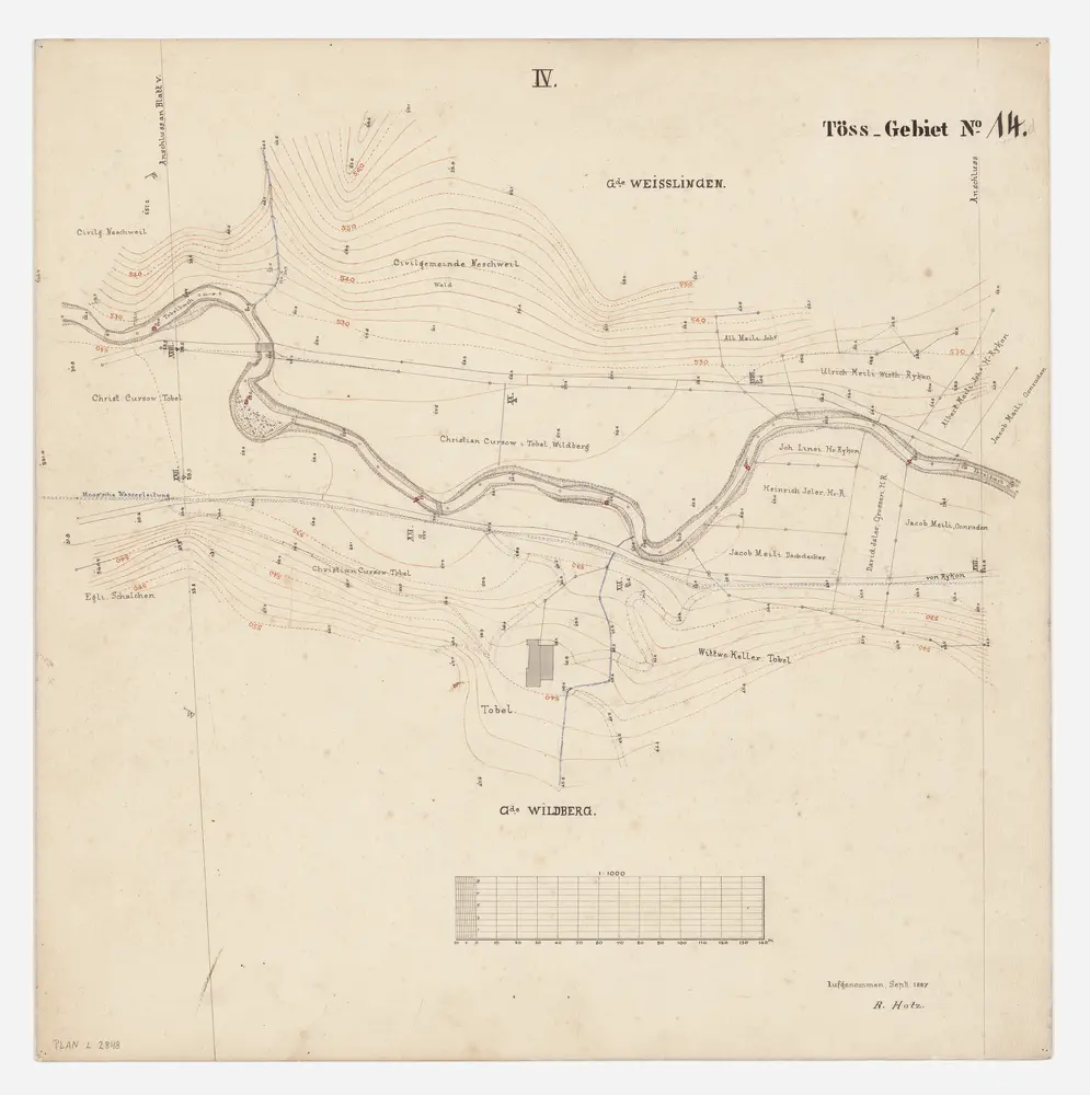 Weisslingen, Wildberg: Tobelbach; Situationsplan (Töss-Gebiet Nr. 14 d bzw. Blatt IV)