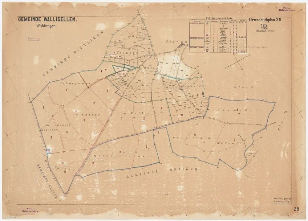 Wallisellen: Gemeinde- und Genossenschaftswaldungen: Waldungen der Gemeinde und der Holzkorporationen Wallisellen und Rieden; Grundriss