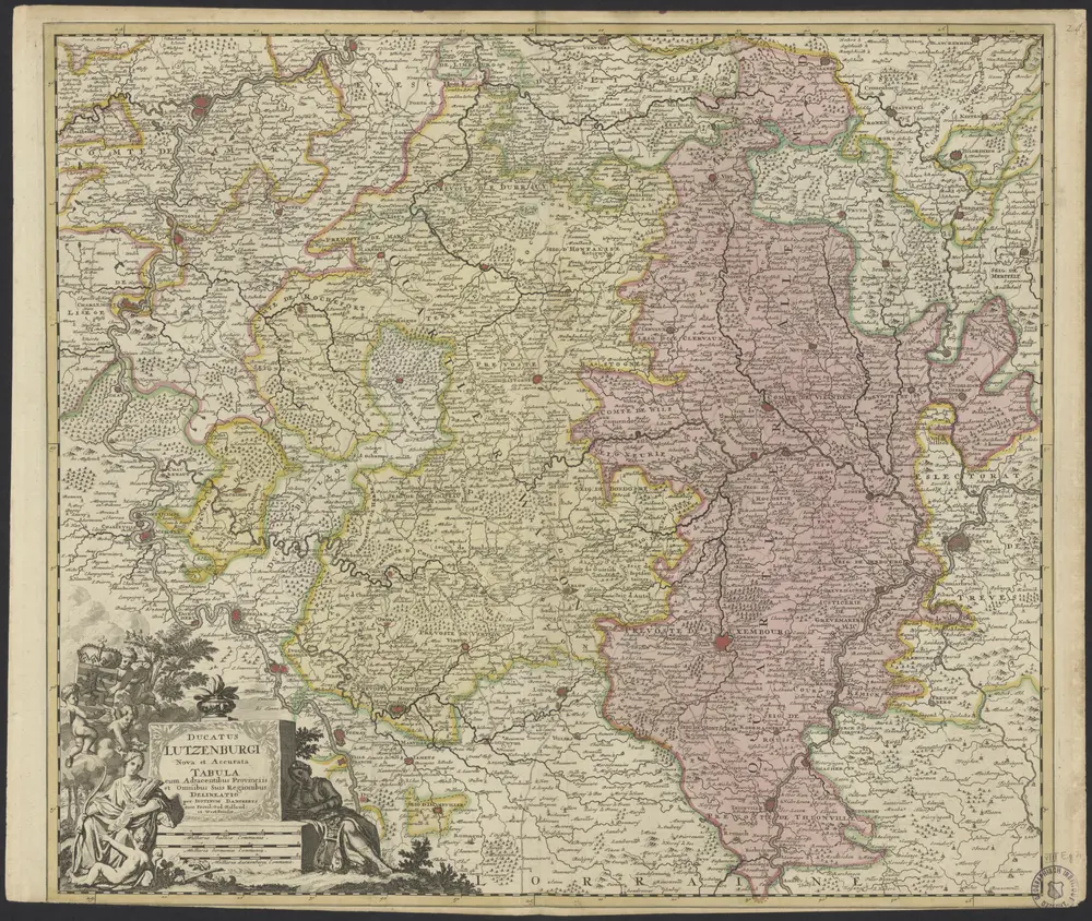 Ducatus Lutzenburgi nova et accurata tabula cum adjacentibus provinciis et omnibus suis regionisbus delineatio