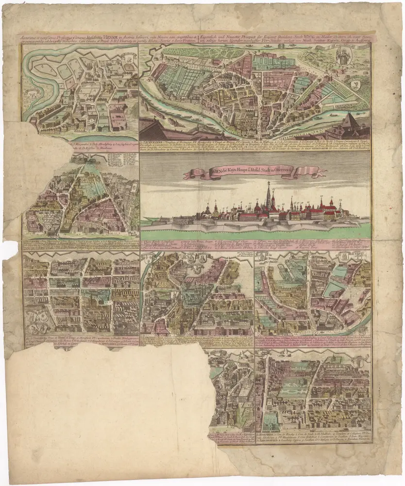 Accuratus et novißimus prospectus caesareae residentiae Viennae in Austria inferiori, cum novem eam cingentibus et circumjacentib[us] celebriorib[us] suburbiis