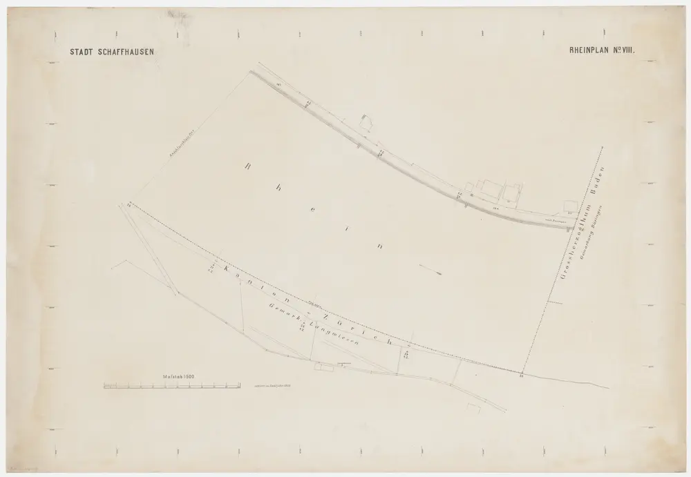 Feuerthalen, Flurlingen, Schaffhausen: Grenze zwischen den Kantonen Zürich und Schaffhausen beim Rhein zwischen Langwiesen und Flurlingen; Grundrisse: Blatt 8: Kantonsgrenze zwischen Schaffhausen und Langwiesen; Grundriss