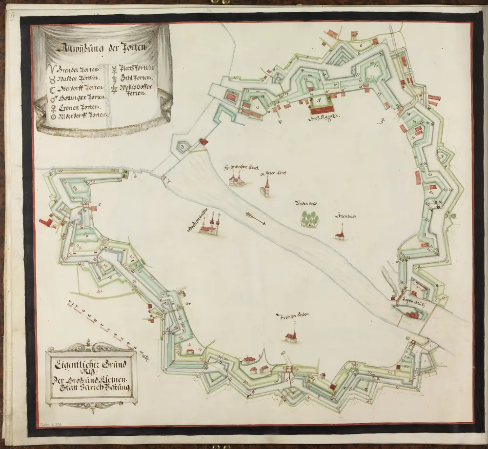 Zürich: Beschreibung und Ausmarchung der äusseren und inneren Festungswerke der Stadt Zürich samt dem ausserhalb der Stadtmauern gelegenen Fröschengraben, für deren Nutzung das Spital zuständig war