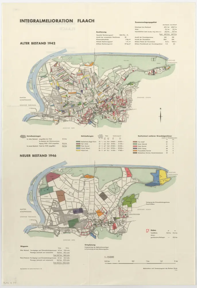 Flaach: Integralmelioration, alter Bestand 1942 und neuer Bestand 1946; Übersichtsplan