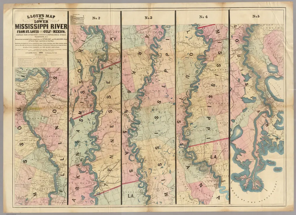 Lloyd's map of the Lower Mississippi River from St. Louis to the Gulf of Mexico.