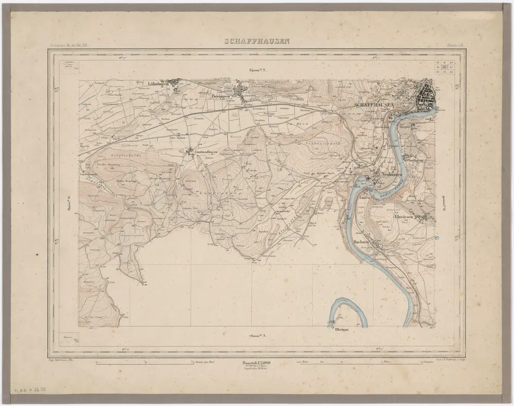 Topographischer Atlas der Schweiz (Siegfried-Karte): Den Kanton Zürich betreffende Blätter: Blatt 16: Schaffhausen (ohne deutsches Gebiet)