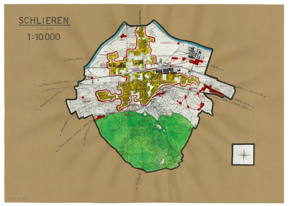 Schlieren: Definition der Siedlungen für die eidgenössische Volkszählung am 01.12.1950; Siedlungskarte