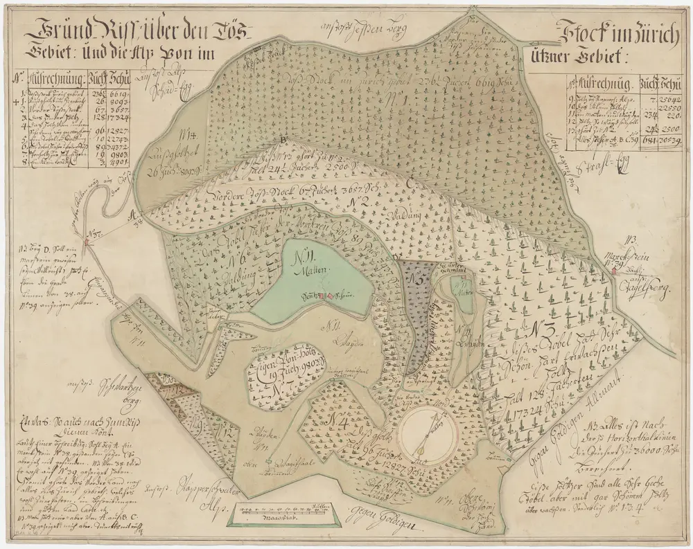 Grenze zwischen der Landvogtei Grüningen und der Grafschaft Uznach beim Tössstock und der Boalp (ältere Schreibweise: Poo-Alp) von der Wolfsgrube bis zum Dägelsberg; Grundriss