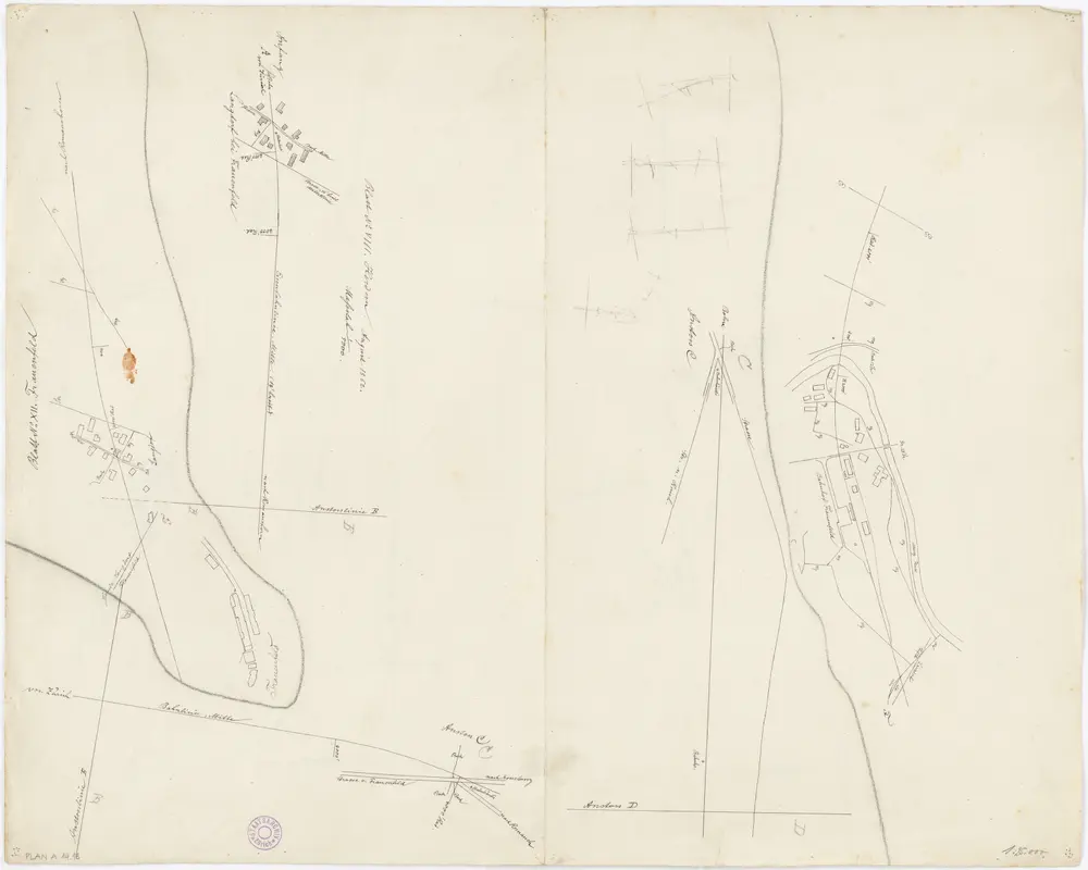 Vorlagen für die Topographische Karte des Kantons Zürich (Wild-Karte): Bezirk Winterthur: Eisenbahnpläne: Bahnlinien auf Blatt Nr. VIII (Herdern) und Blatt Nr. XII (Frauenfeld)