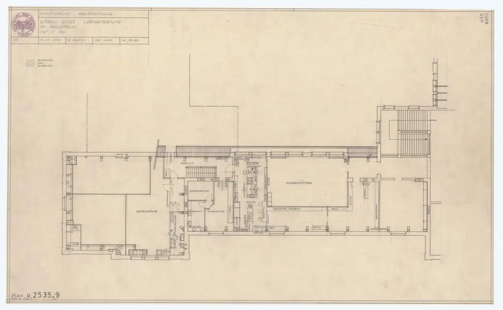 Kantonsschule Zürich, Rämistrasse 76: Einbau eines Laboratoriums im Dachstock: Grundriss