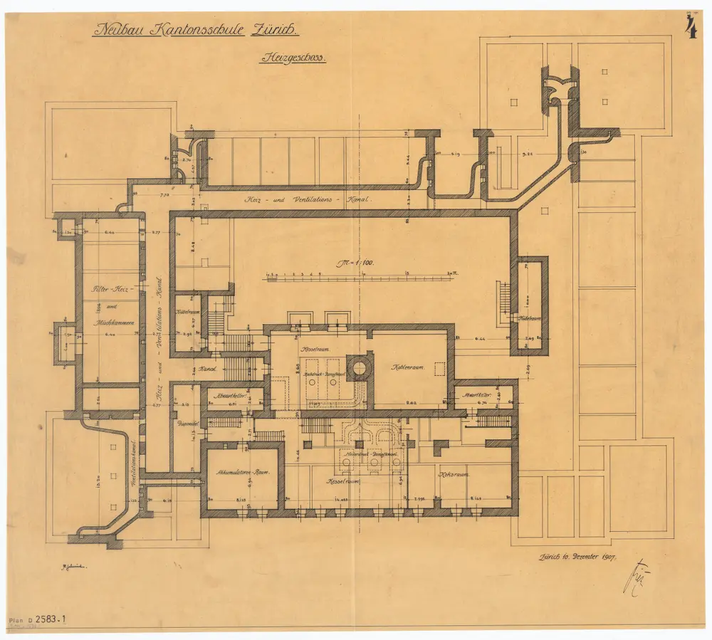 Universität Zürich (Chemisches Institut) und Kantonsschule Zürich, Neubau Rämistrasse 76: Grundrisse: Heizgeschoss; Grundriss