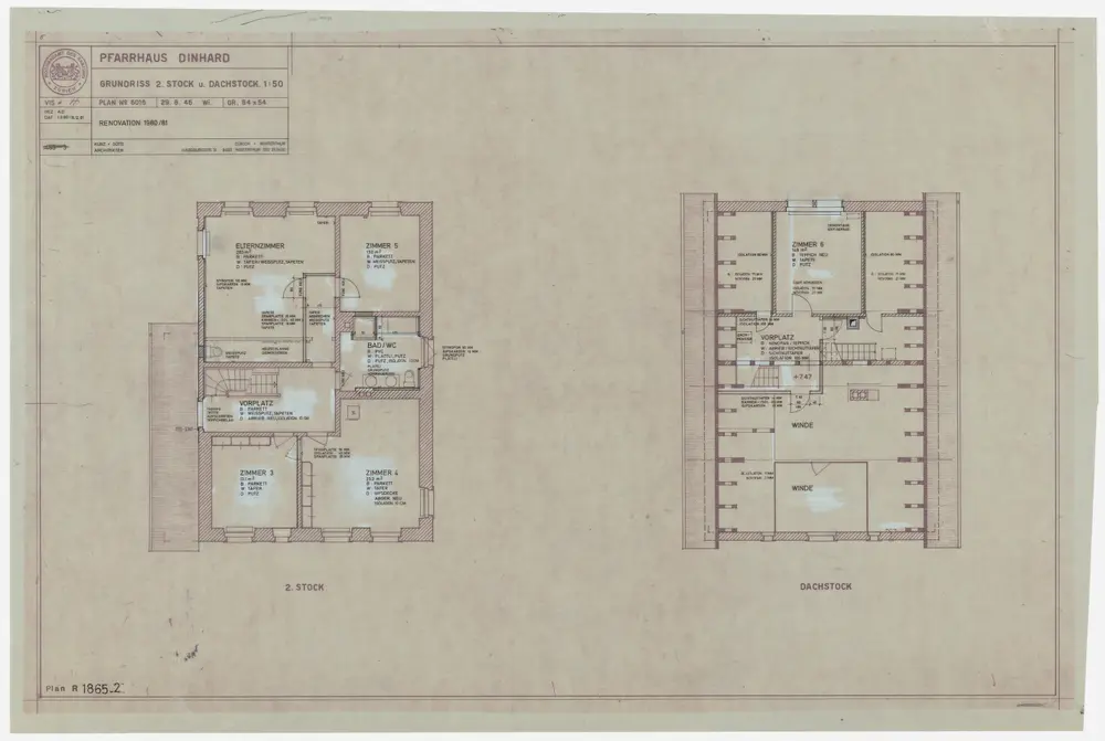 Dinhard: Pfarrhaus: 2. Stock und Dachgeschoss; Grundrisse