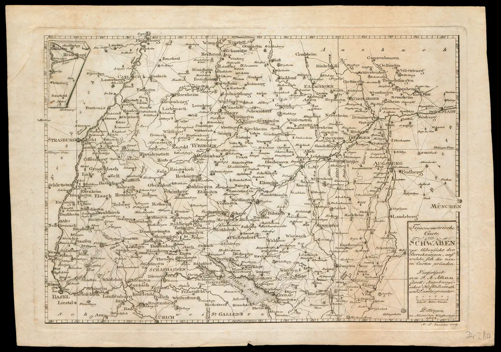 HStAS N 100_Nr. 284_ : "Trigonometrische Carte von Schwaben zur Uibersicht der Berechnungen, auf welche sich die neuen Carten gründen. Verfertiget von J. A. Amman, fürstl. Augsburgischer Hofkammerrath und Landgeometer"