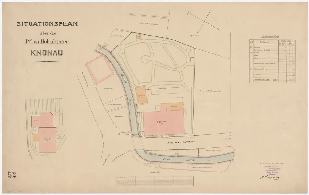 Knonau: Pfrundlokalität mit Kirche, Pfarrhaus und Umgebung; Grundriss