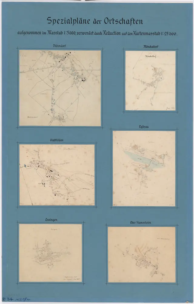 Vorlagen für die Topographische Karte des Kantons Zürich (Wild-Karte): Spezialpläne von Ortschaften: Dübendorf, Eglisau, Glattfelden, Mönchaltorf, Oberstammheim, Ossingen