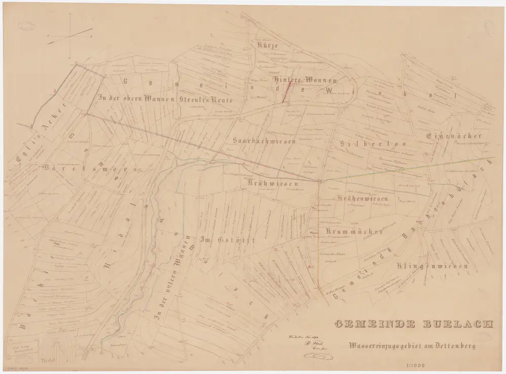 Bülach, Hochfelden: Gemeindewaldungen Bülach und Eschenmosen: Bülach, Bachenbülach, Winkel: Wassereinzugsgebiet am Dättenberg (Dettenberg); Grundriss