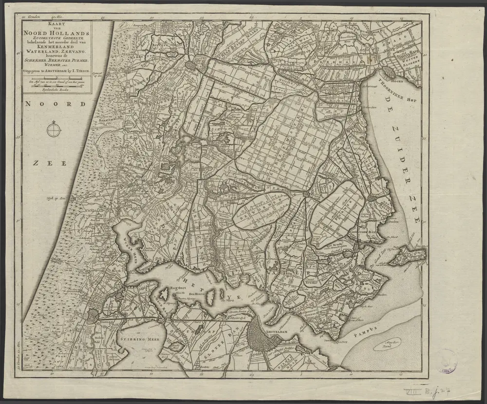 Kaart van Noord Hollands zuidelykste gedeelte : behelzende het meerder deel van Kenmerland, Waterland, Zeevang, benevens de Schermer, Beemster, Purmer, Wormer, enz.