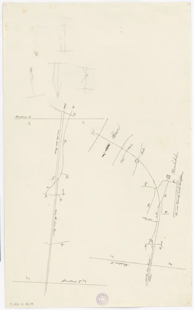 Vorlagen für die Topographische Karte des Kantons Zürich (Wild-Karte): Bezirk Winterthur: Eisenbahnpläne: Bahnlinien um Herschikofen u. a.