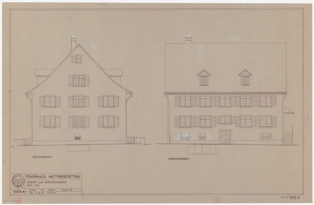 Mettmenstetten: Pfarrhaus: Südost- und Nordostansichten