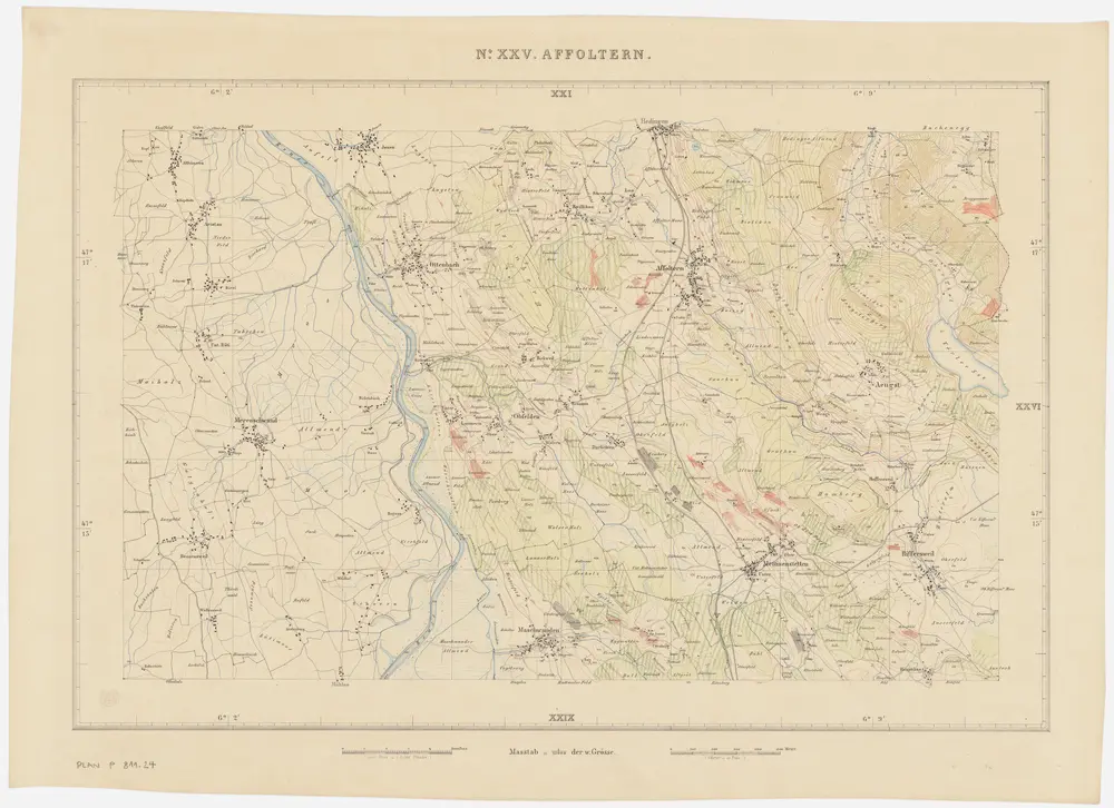 Kanton Zürich: Waldungen, Rebberge und Rodungen um die Mitte des 17. Jahrhunderts: Blatt XXV: Affoltern am Albis