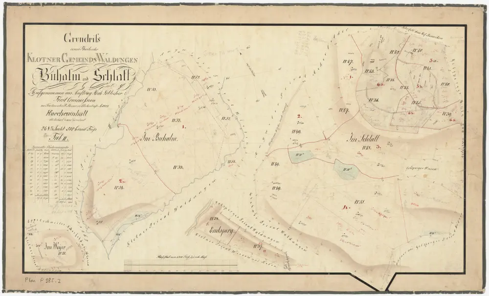 Kloten: Gemeindewaldungen: Weier (Im Weyer), Buehalm (Buhalm), Schlatt, Äntschberg (Endsperg); Grundriss (Tab. II)