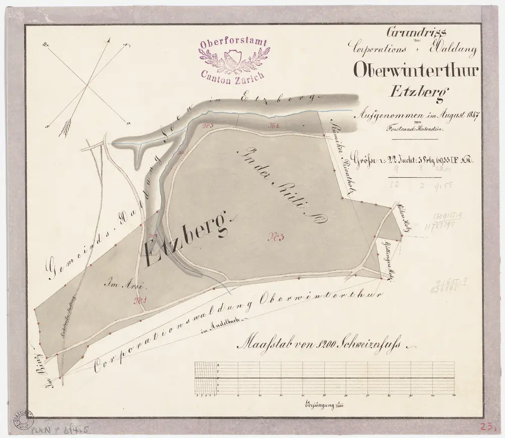 Oberwinterthur: Staats-, Gemeinde- und Genossenschaftswaldungen: Genossenschaftswaldung Oberwinterthur auf dem Etzberg; Grundriss