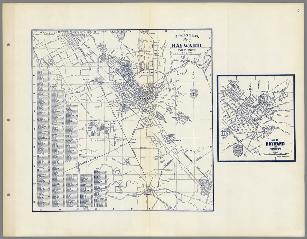 Thomas Bros. Map of Hayward and Vicinity.  San Lorenzo.  Russell City.  Mt. Eden.  Alta Vista, California.