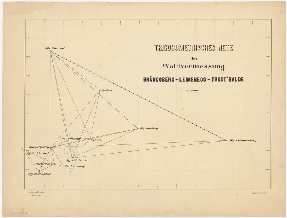 Kyburg, Töss, Illnau-Effretikon (damals Illnau), Schlatt: Staatswaldung: Kyburg: Brünggberg, Leimenegg, Tutschgenhalden (Tugsteinhalde); trigonometrisches Netz