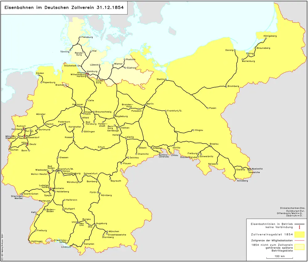 Eisenbahnen im Deutschen Zollverein 31.12.1854