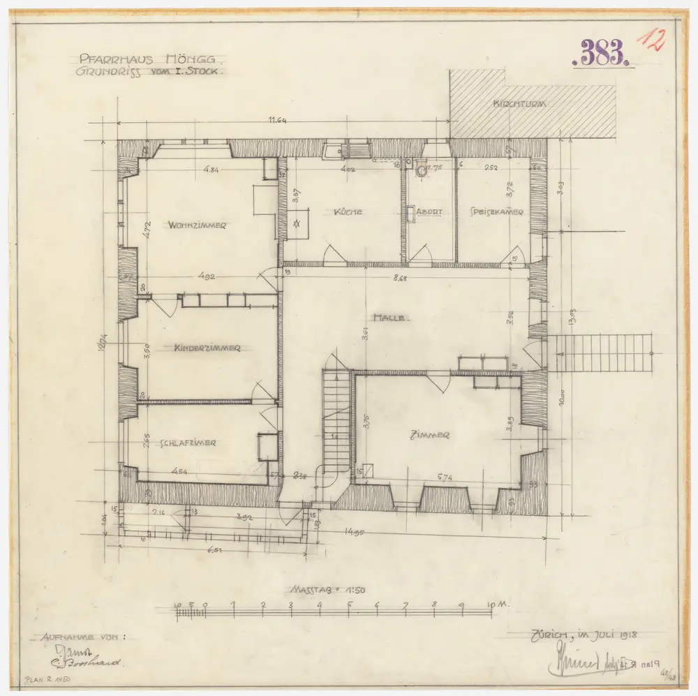 Höngg: Pfarrhaus, 1. Stock; Grundriss (Nr. 12)