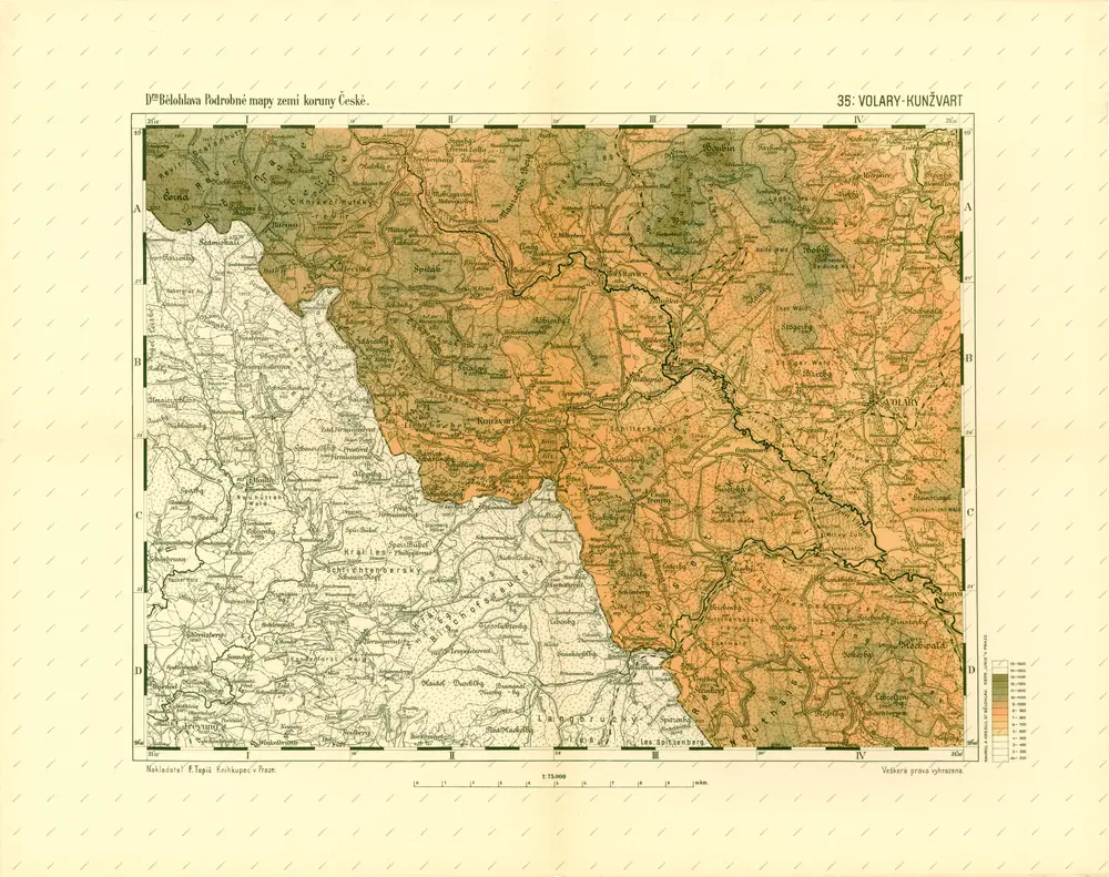 Podrobné mapy zemí Koruny české v měřítku 1:75.000 a mapa vzdáleností všech míst při silnici ležících. Volary - Kunžvart. Průvodce statisticko-historický po všech místech na těchto mapách uvedených a rejstřík věcný názvů hor, potoků, řek, rybníků atd. Sešit 31. List 35