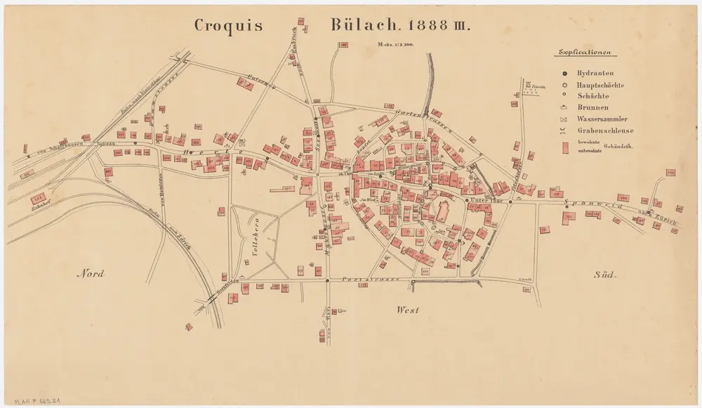 Bülach, Hochfelden: Gemeindewaldungen Bülach und Eschenmosen: Bülach: Stadt zwischen Bahnhof und Spanweid; Grundriss