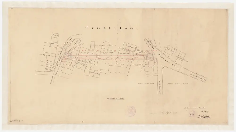 Truttikon: Projektierte Verbindungsstrasse von der Trotte bis zur Strasse von Trüllikon nach Gisenhard; Situationsplan