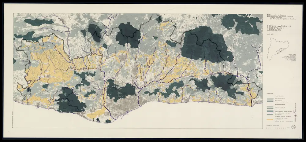 Espais naturals, forestals i agrícoles (maig 1992) : Barcelonès, Maresme, Vallès oriental, Vallès occidental, Baix Llobregat, Alt Penedès, Garraf