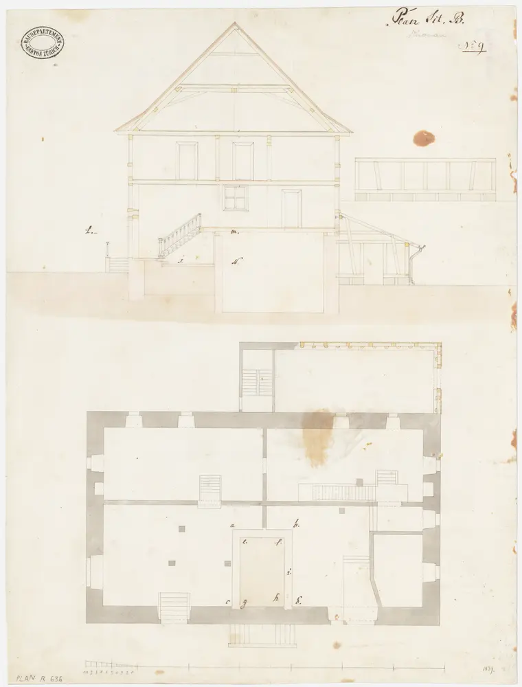 Knonau: Pfarrhaus; Grundriss des Kellers und Querschnitt (Nr. 9)