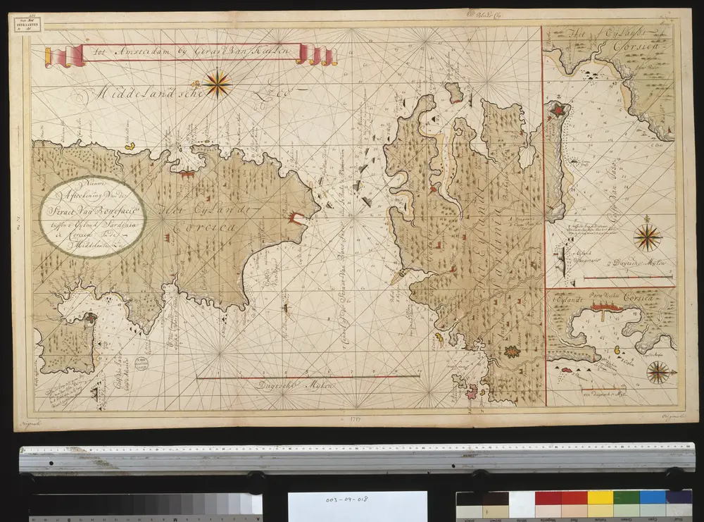 Nieuwe afteekening van de Straet van Bonefacie tussen t eijland Sardinia en Corcica in de Middelandse Zee