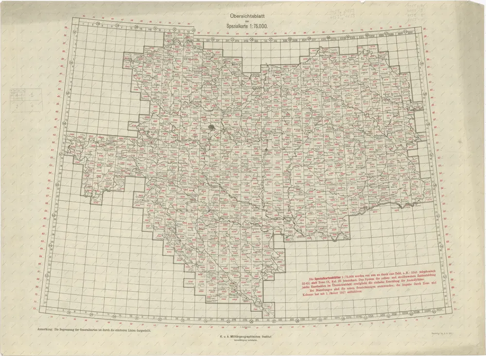Übersichtblatt der Spezialkarte 1:75 000