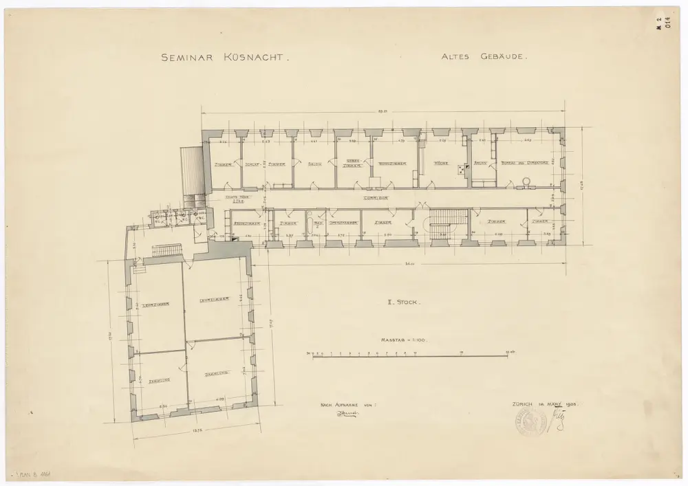 Küsnacht: Seminar, altes Gebäude, 2. Stock; Grundriss