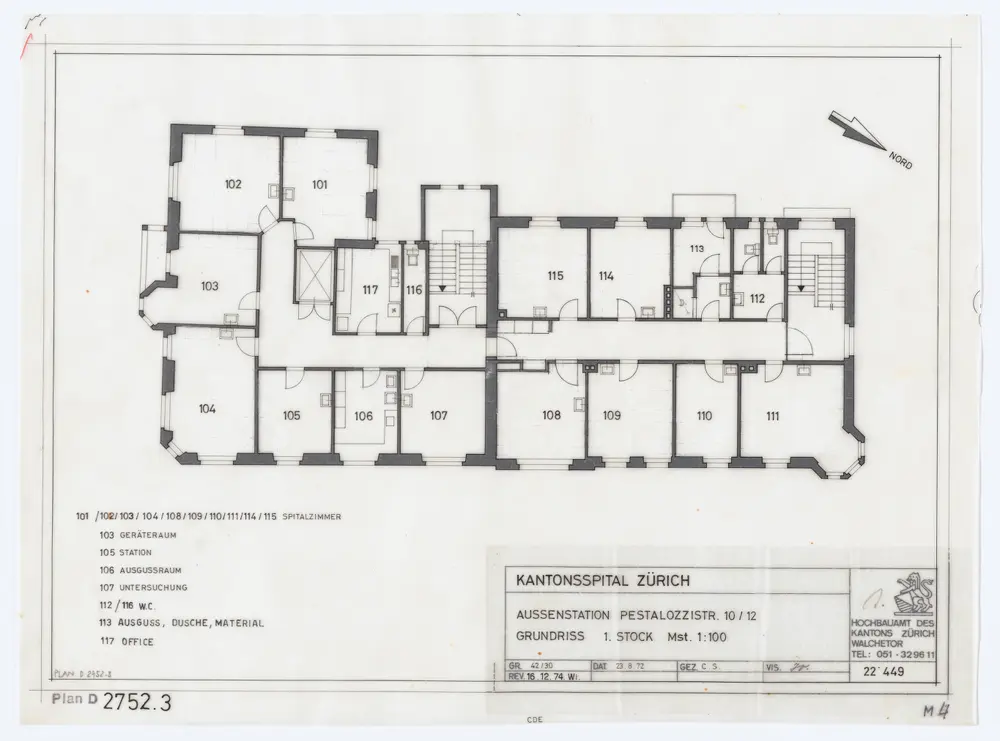 Liegenschaft Pestalozzistrasse 10 und 12, Aussenstation des Kantonsspitals: Grundrisse: 1. Stock; Grundriss