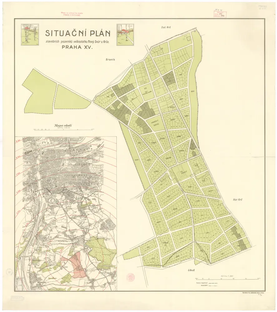 Situační plán stavebních pozemků velkostatku Nový Dvůr u Krče