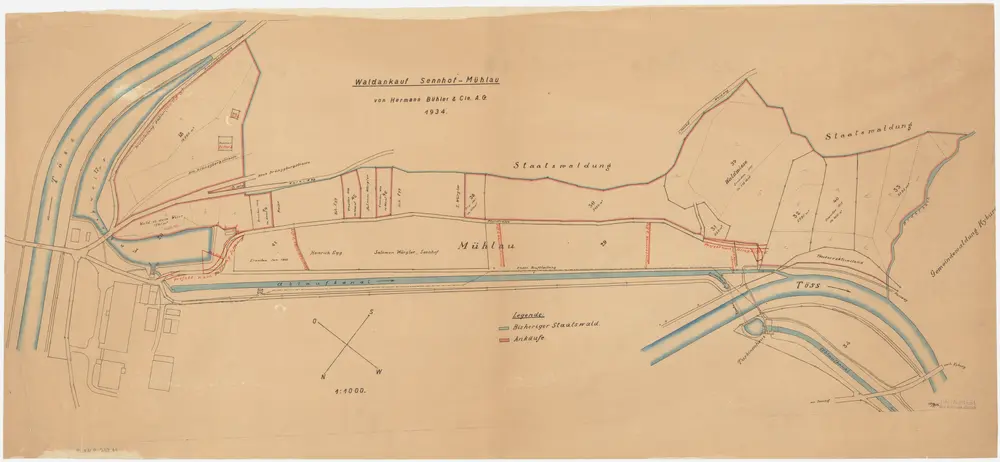 Kyburg, Töss, Illnau-Effretikon (damals Illnau), Schlatt: Staatswaldung: Kyburg: Durch den Staat angekaufte Waldstücke der Firma Hermann Bühler und Cie. bei Mühlau; Grundriss