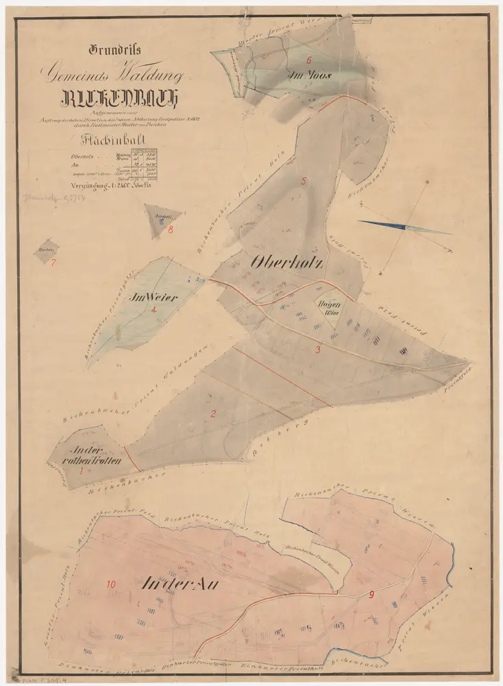 Rickenbach: Gemeindewaldung: Auholz (In der Au), Oberholz, Hagenwis, Im Moos, Rottrotten (In der rothen Trotten), Weier, Herterfeld, Ärgetli; Grundriss