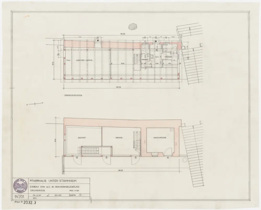 Unterstammheim: Ökonomiegebäude des Pfarrhauses Stammheim: WC-Einbau, Erdgeschoss und 1. Stock; Grundrisse