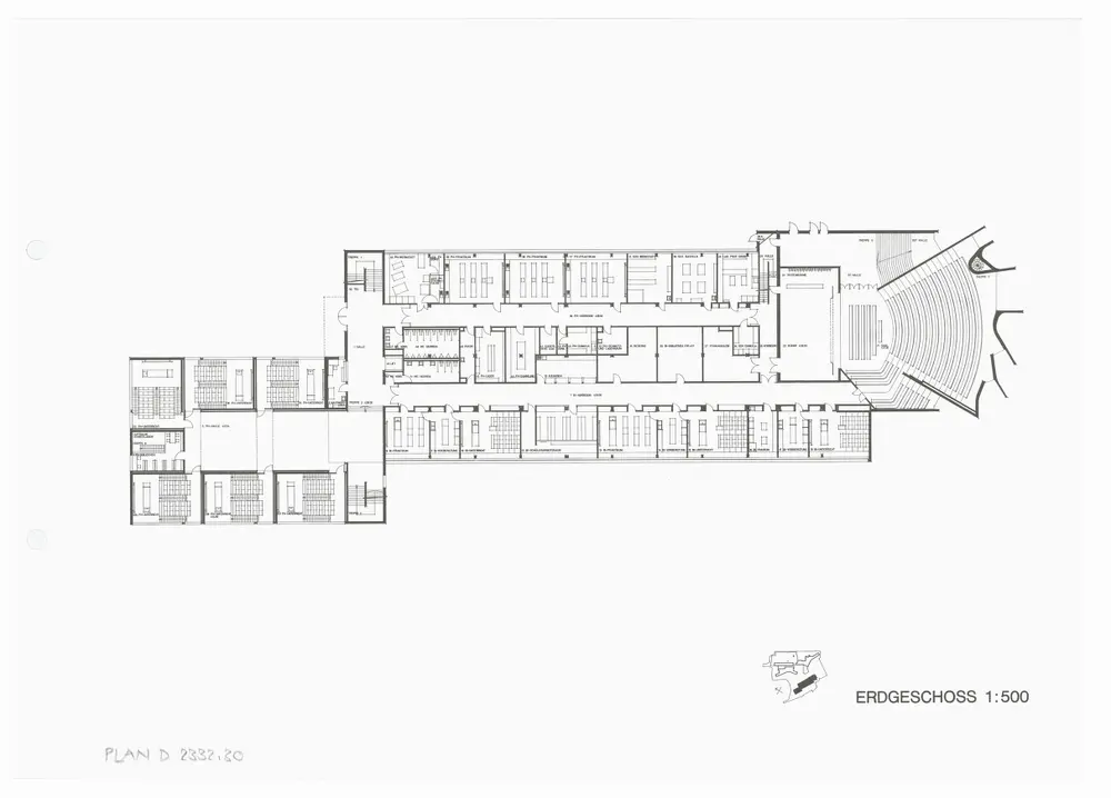 Kantonsschule Rämibühl: Ansichten, Grundrisse und Schnitte: Naturwissenschaftliche Institute: Erdgeschoss; Grundriss