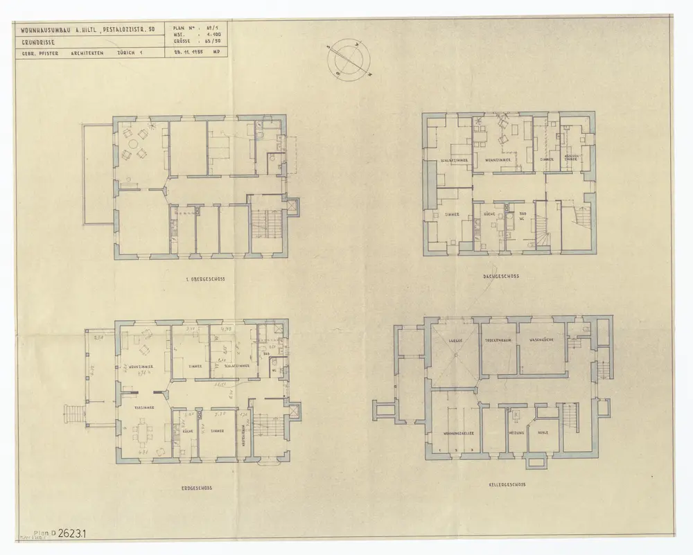 Wohnhaus von Herrn A. Hiltl, Pestalozzistrasse 50: Umbau; Grundrisse: Grundrisse