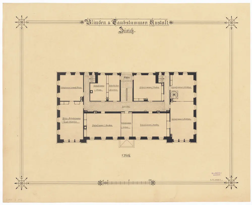 Blinden- und Taubstummenanstalt, Künstlergasse: Aufbau-Projekt; 1. Stock; Grundriss