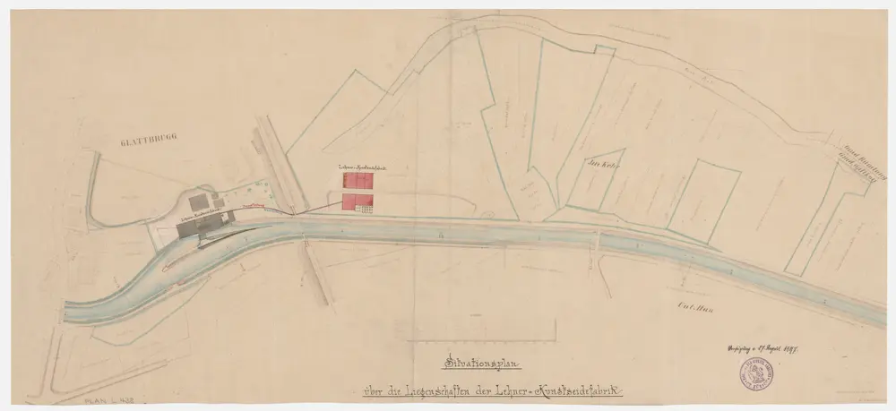 Opfikon: Glatt von der Brücke in Glattbrugg bis unterhalb der Kehrbrücke in Glattbrugg, Liegenschaften der Kunstseidenfabrik Lehner; Situationsplan (Glatt-Gebiet Nr. 57)