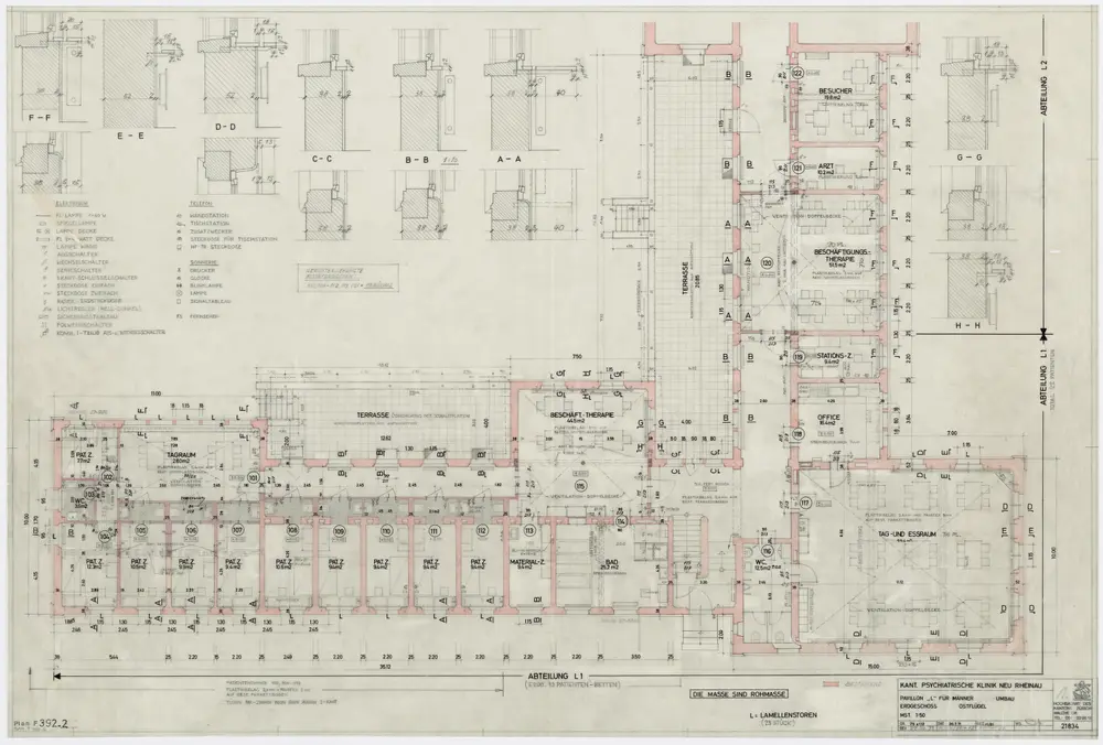 Psychiatrische Klinik Neu-Rheinau: Männergebäude L, Umbau, Erdgeschoss; Grundrisse: Ostflügel