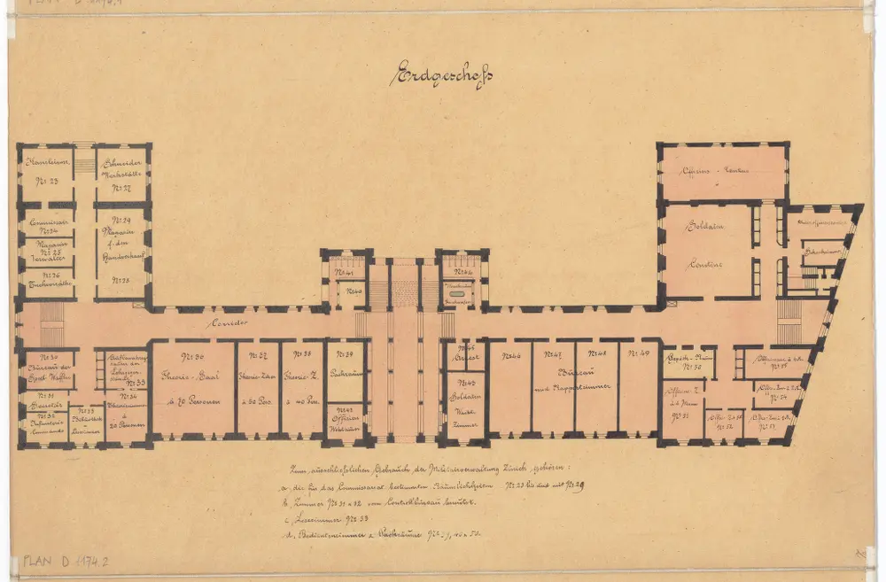 Kaserne und Kriegskommisariat: Grundrisse: Erdgeschoss; Grundriss