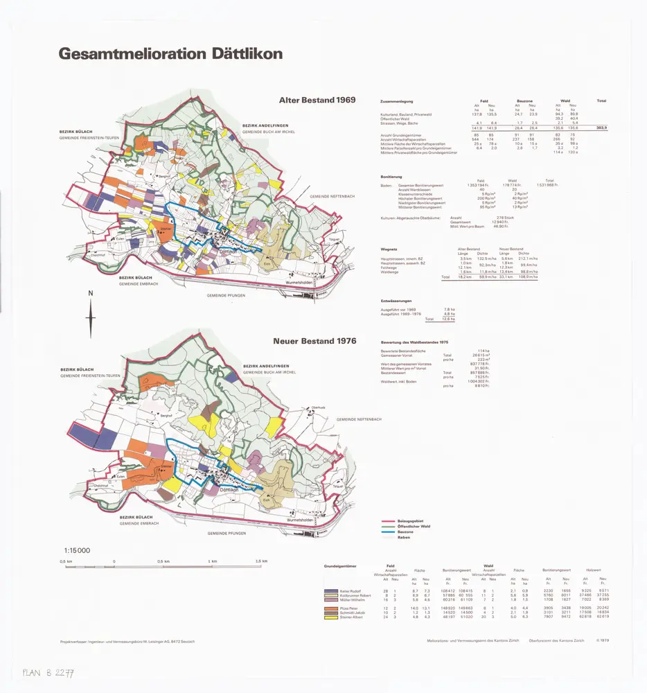 Dättlikon: Gesamtmelioration, alter Bestand 1969 und neuer Bestand 1976; Übersichtsplan