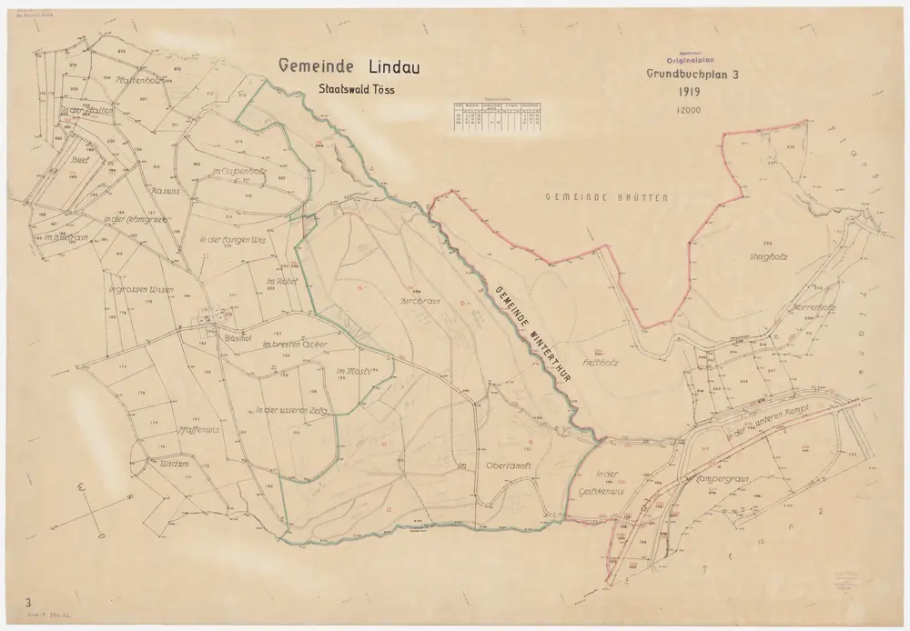 Winterthur, Töss, Lindau: Staatswaldung: Lindau, Winterthur: Obertännli, Birchrain, Hellholz, Steigholz, Geilikerwisen, Lampergrain, Kemptwis, Charerholz (Karrerholz); Grundriss